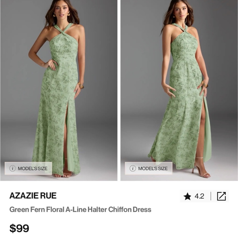 Azazie Green Floral Halter Maxi Dress